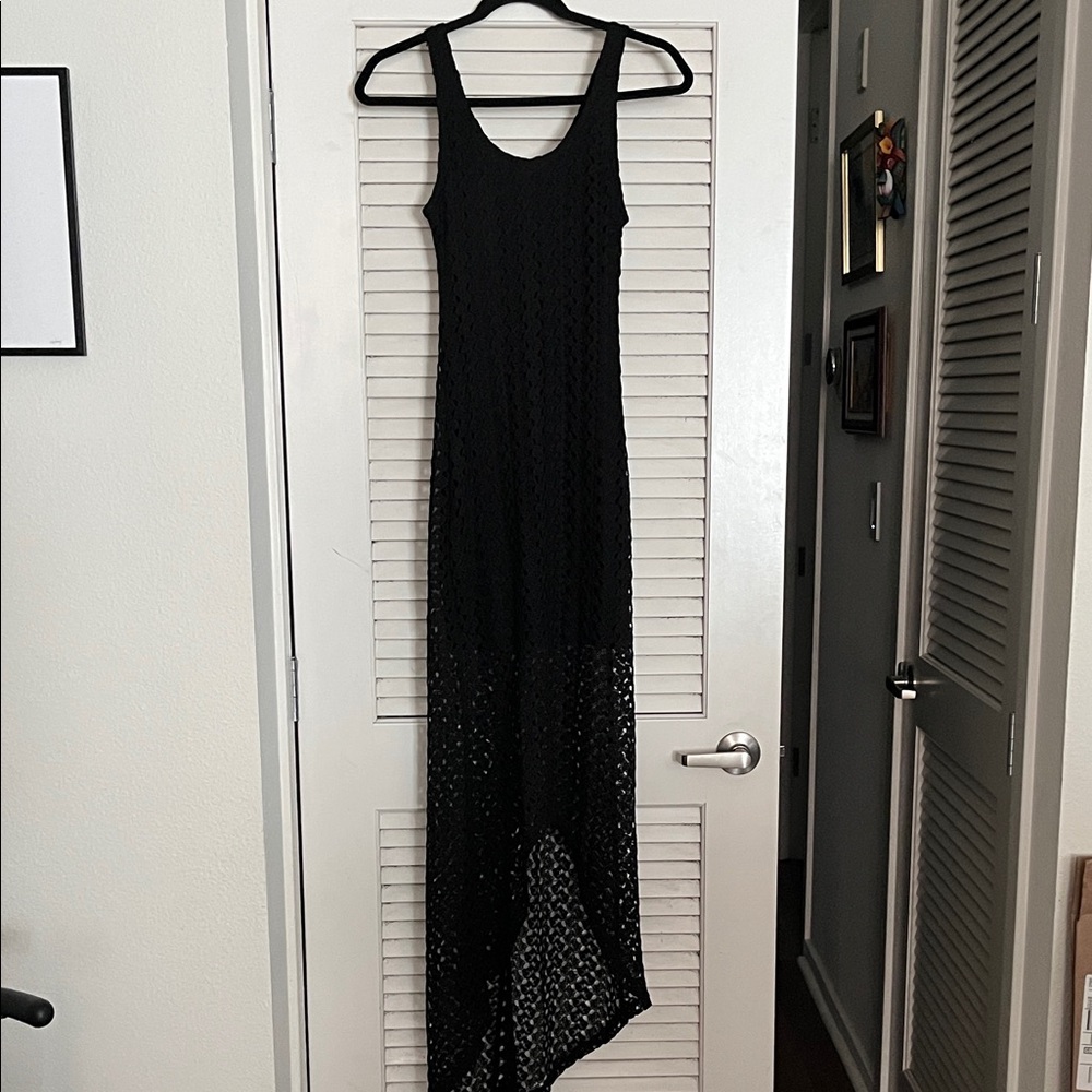 NWT Xhilaration black crochet overlay sz S Small lined sleeveless maxi dress